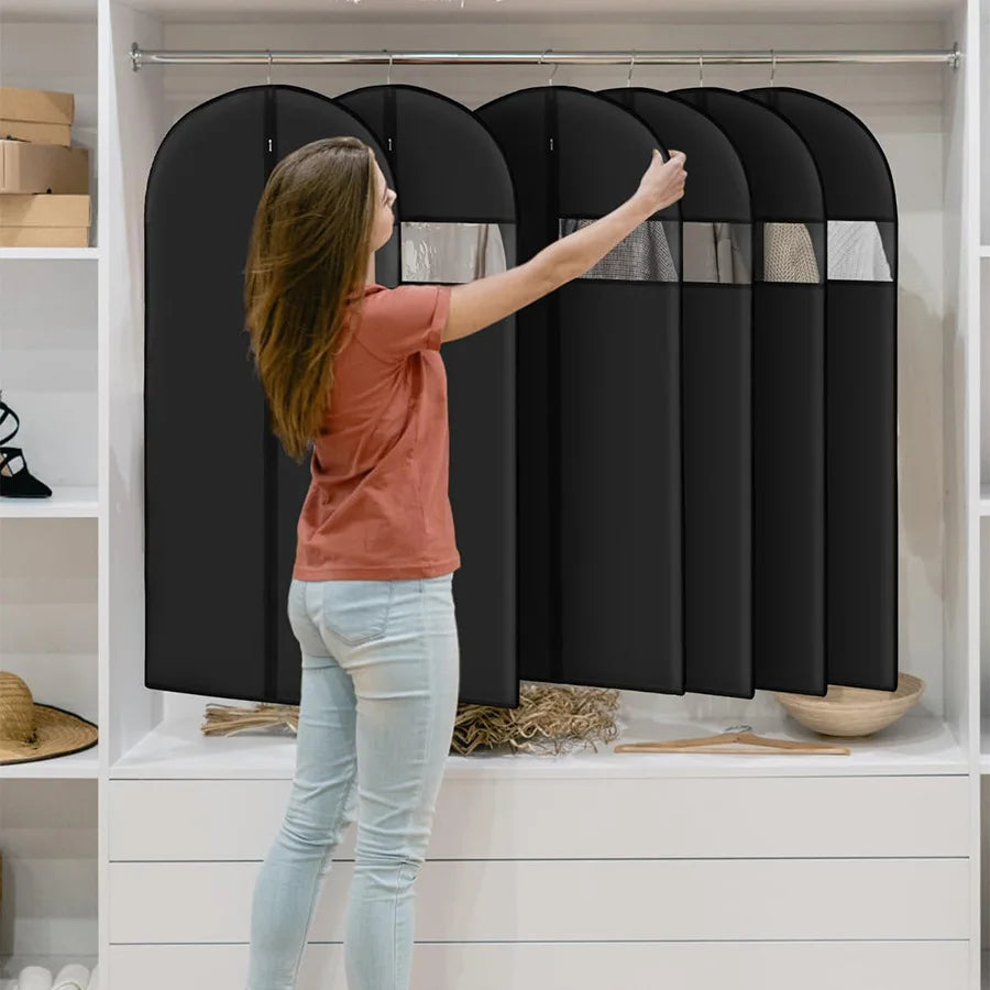 Thick Garment Suit Hanger Cover Bag with Zipper, Closet Storage Dust Coat Cover for Hanging Clothes, Breathable Dress Gown Bag