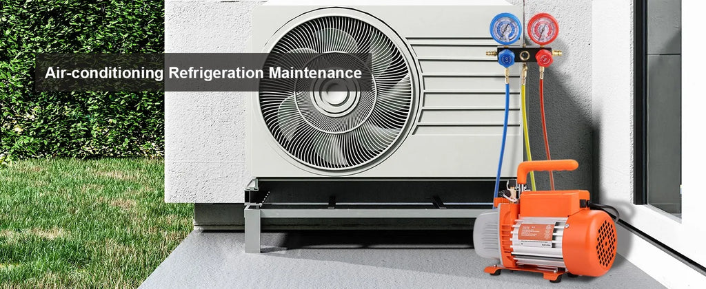 SucceBuy 3.5CFM 4CFM Single Stage Rotary Vane HVAC Air AC Vacuum Pump & A/C Refrigerant Kit Manifold Gauge Set Air Conditioning