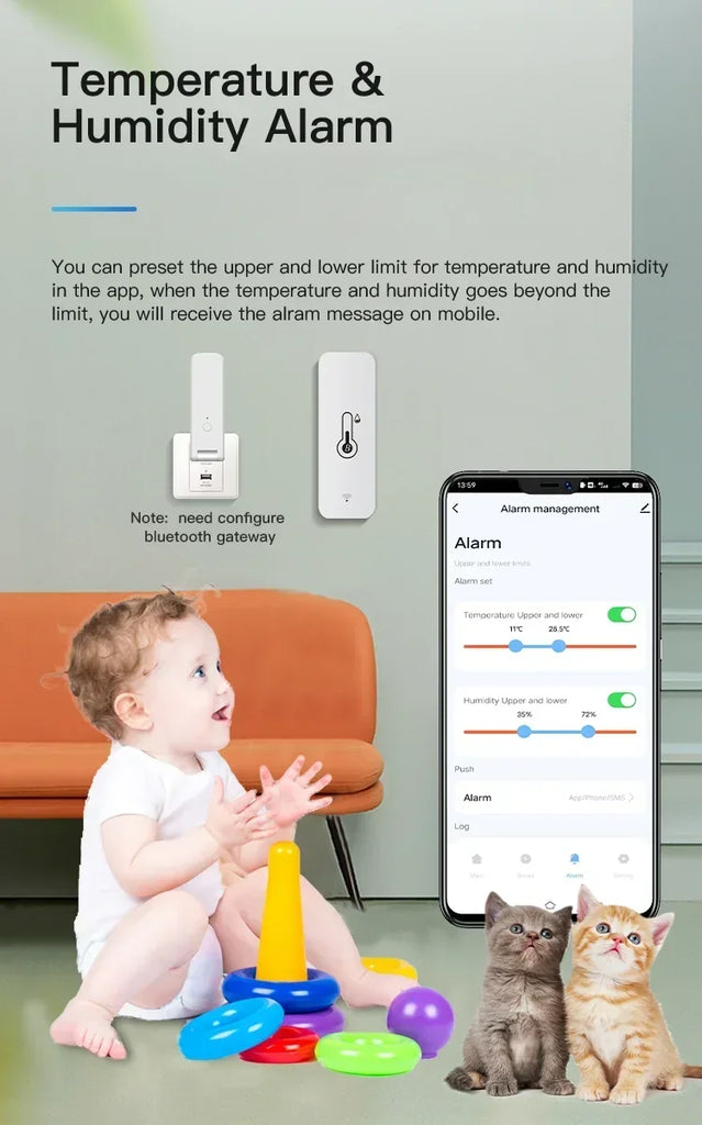 Tuya BT Smart Temperature Humidity Sensor Indoor Hygrometer Bluetooth-Compatible APP Remote Control Works With Alexa Google Home