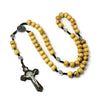 Catholic Wood Beaded Rosary Necklaces For Women Christian INRI Crucifix Cross Pendant Long Chain Men Religion Prayer Jewelry
