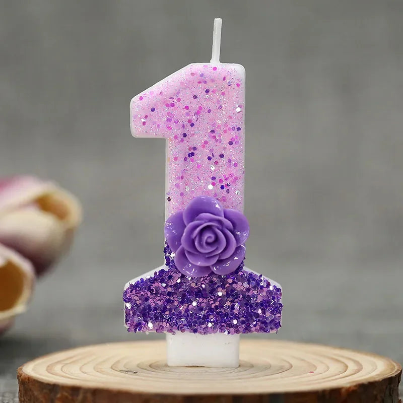 0 1 2 3 4 5 6 7 8 9 Birthday Candle 1 Years Purple Flower Birthday Candles for Cake Purple Children's Birthday Candle Decoration