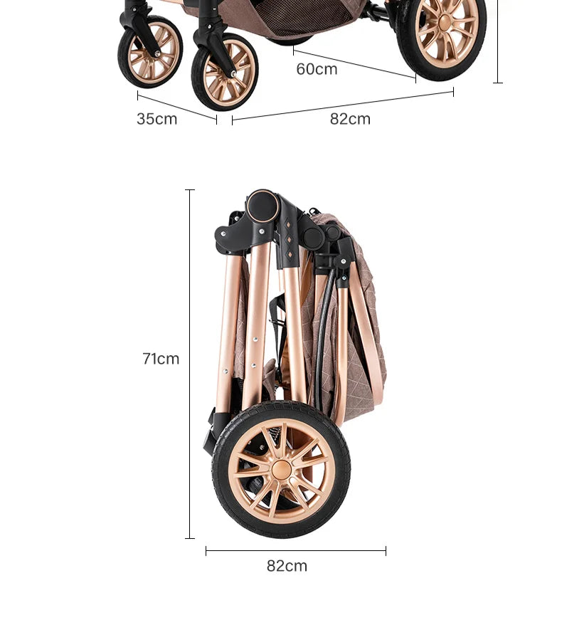 Luxurious Baby Stroller 3 in 1 Portable Travel Baby Carriage Folding Prams High Landscape Aluminum Frame Car for Newborn Baby