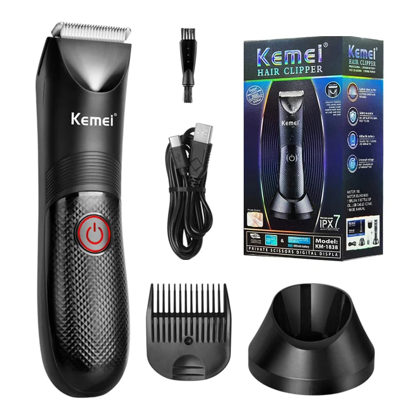 Kemei Groin Area Hair Trimmer Body Hair Hygiene Razor Ceramic Blade Waterproof Wet Dry Clippers Electric Shaving Machine KM-1838