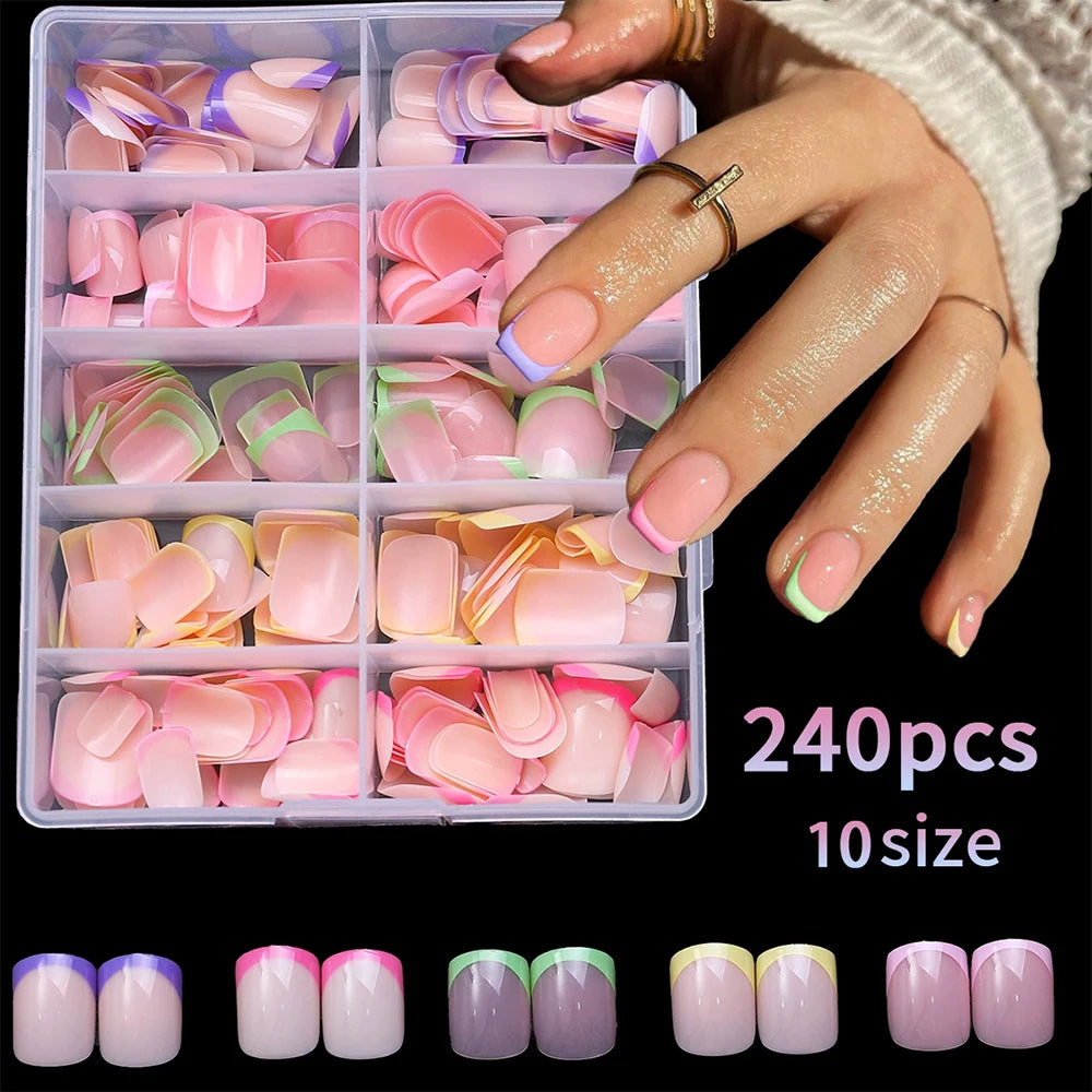 240/120Pcs Colorful French Short Square False Nails Full Cover Fake Nail Tip Extension Acrylic Wearable Ballerina Press on Nails