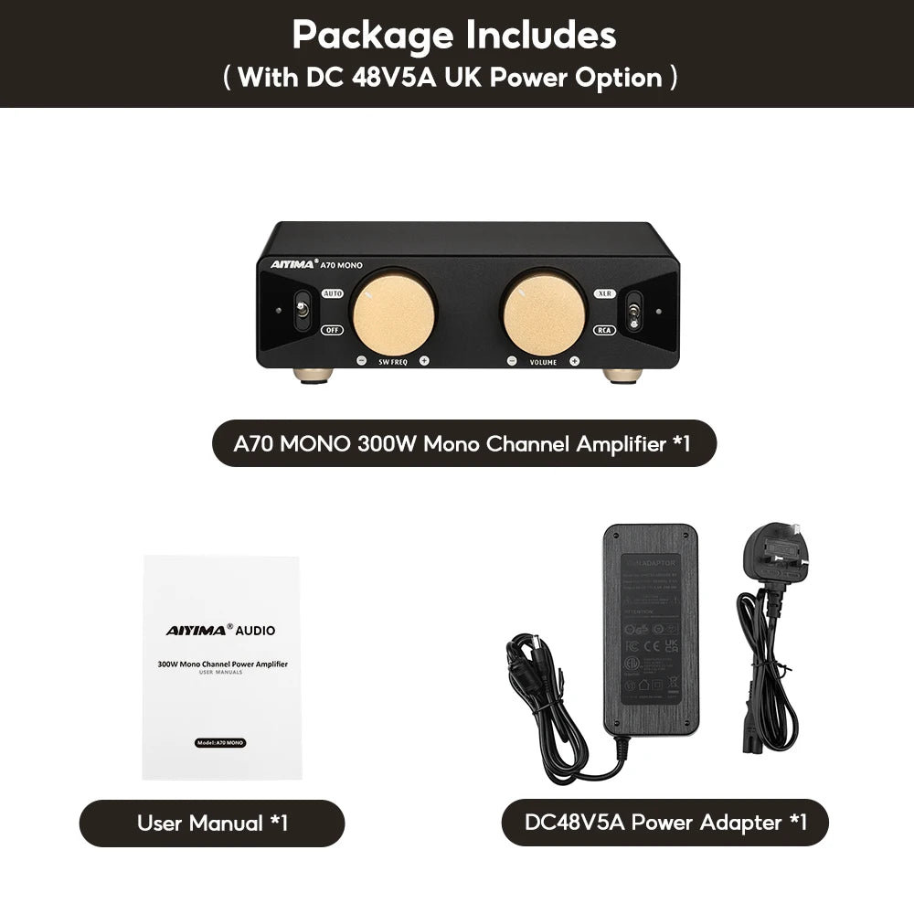 AIYIMA A70 Mono Amplifier Power 300W TPA3255 With PFFB Subwoofer For Home Sound Theater Trigger Input 1/2/3/4/5/6/7/8 Channel