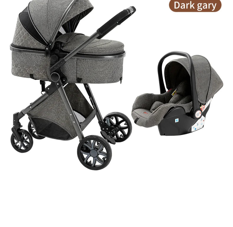 Luxurious Baby Stroller 3 in 1 Portable Travel Baby Carriage Folding Prams High Landscape Aluminum Frame Car for Newborn Baby