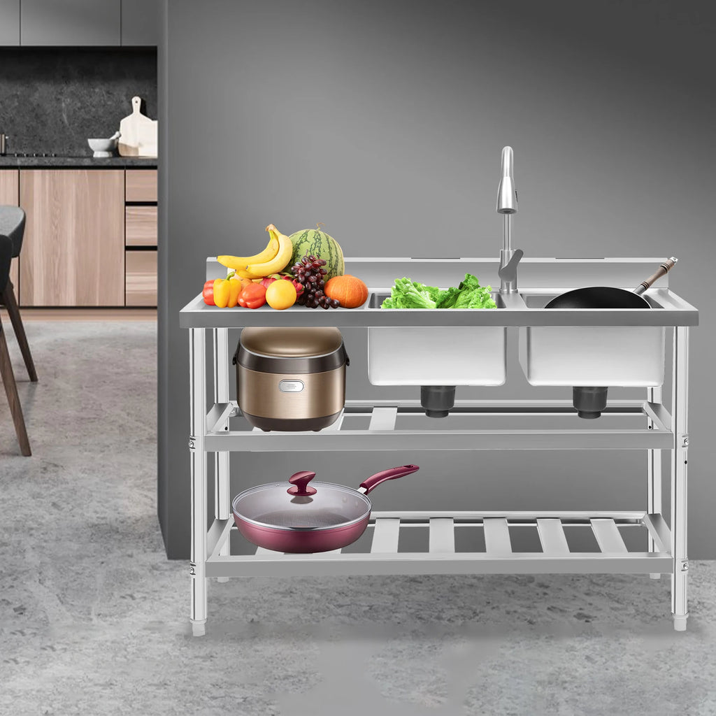 304 Stainless Steel Sink Commercial Restaurant Kitchen Sink with Drawable Hot & Cold Water Faucet