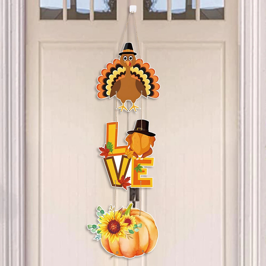 Happy Thanksgiving Day Door Banner Autumn Vine Wreath Dwarf Doll Ornament Gnomes Decorations for Home Tiered Tray Tabletop Decor
