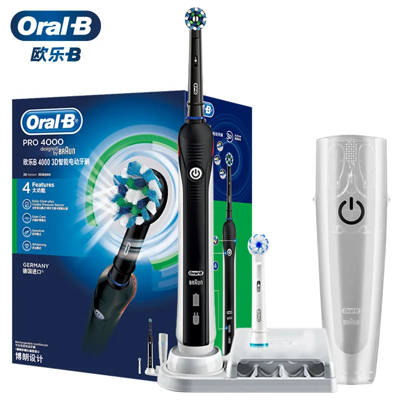 Oral B Pro 4000 Electric Toothbrush Rechargeable 3D Visible Pressure Sensor 4 Modes Sonic Tooth Brush for Adults Oral Cleaning