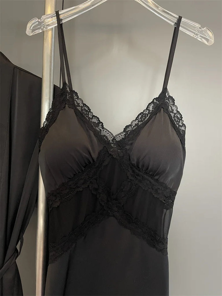 Sexy Female Nighty&Robe Set Lingerie Spring Summer Bathrobe Nightgown Two Piece Set Loose Silk Satin Home Dress Lounge Wear