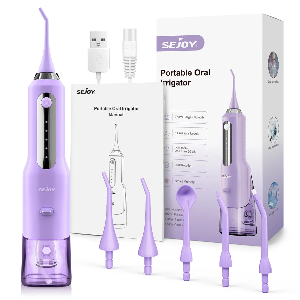 Dental Water Flosser Professional Cordless Rechargeable Electric Oral Irrigator Water Jet for Teeth Braces Care with 5 Jet Tips