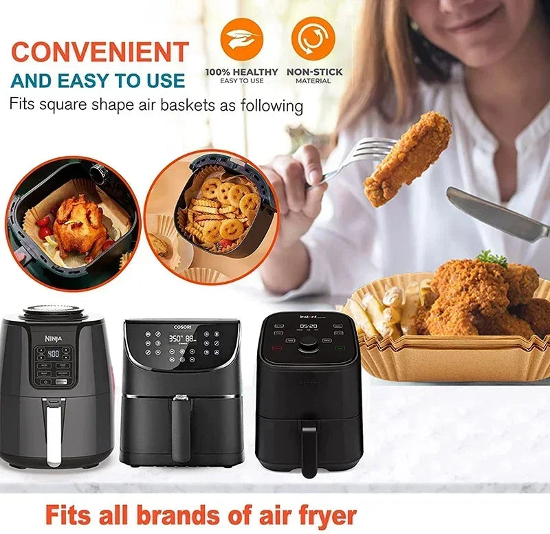 50Pcs Disposable Air Fryer Paper Oil Absorbing And Anti Oil Paper Tray Non Stick Baking Pad Large Toughness Square