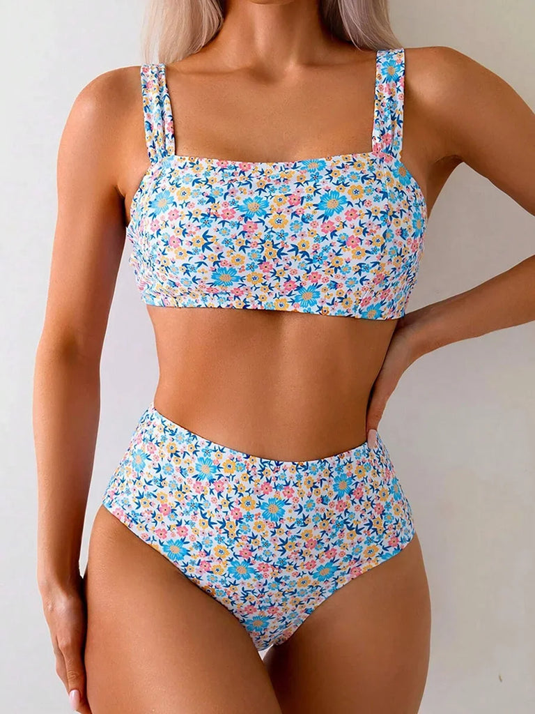 Sexy Floral Print Female Swimsuits Women Bikini 2025 Swimwear High Waisted Bikinis Sets Two Pieces Bandeau Bathing Suit Beahwear