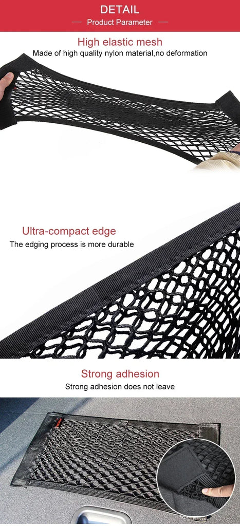 Car Storage Net Stretchable Mesh Pocket Net Magic Elastic Sticker Universal Rear Mesh Trunk Seat Bag Pocket Cage Auto Organizer