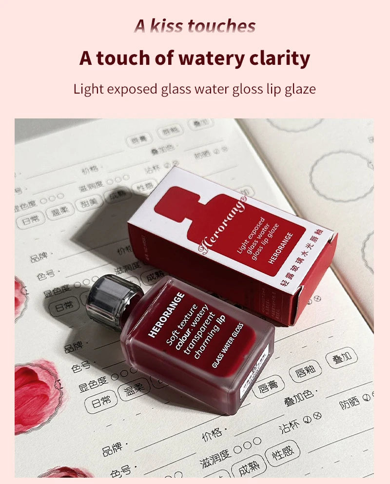 HERORANGE Light Glass-Like Lip Lacquer - Mirror Shine, Hydrating Formula; Smudge-Proof, Long-Wear, and Skin-Brightening