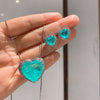2023 Trend Heart Love Paraiba Tourmaline Cubic Zircon Crystal Pendant  Necklace Vintage Earring Wedding Jewelry Anniversary Gift