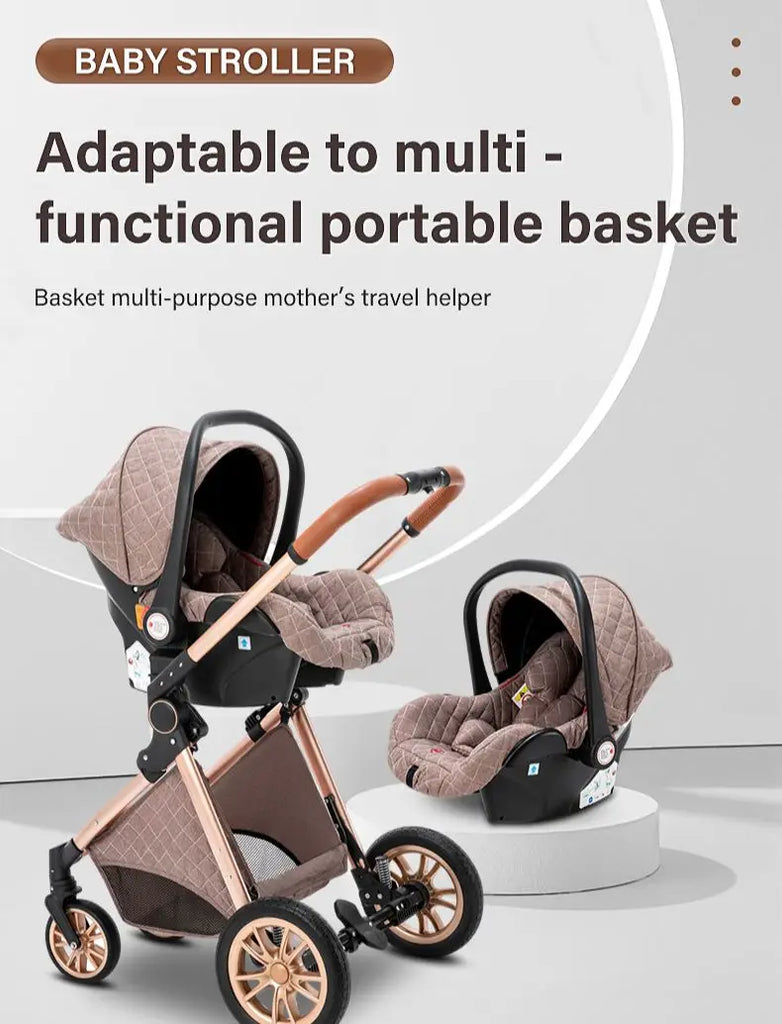 Luxurious Baby Stroller 3 in 1 Portable Travel Baby Carriage Folding Prams High Landscape Aluminum Frame Car for Newborn Baby