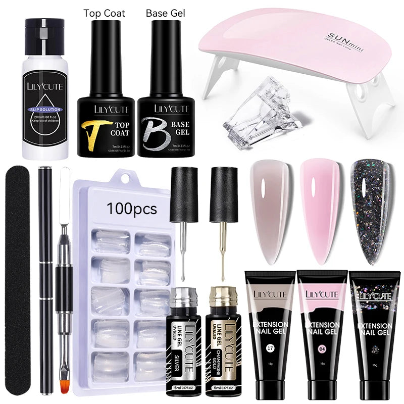 LILYCUTE 15ml Nail Extension Gel Kit Soak Off UV Gel Acrylic White Clear Pink Gel Nail Polish LED Lamp Manicure Set For Nail Art