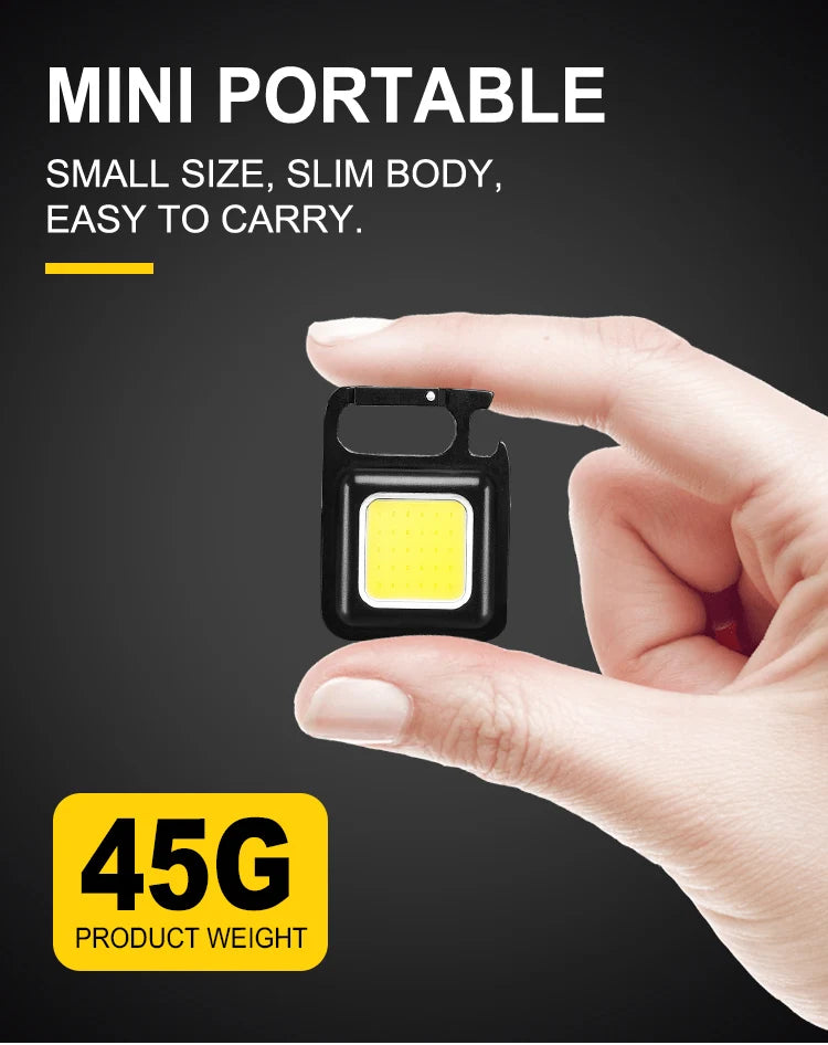 COB LED Mini Flashlight Super Bright EDC Keychain Light Outdoor Emergency Camping Pocket Lamp With Tail Magnet Corkscrew