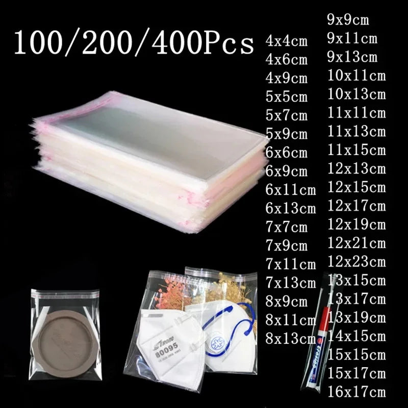 100pcs Opp Self Adhesive Bag Long Transparent Packaging Bags Universal Dust Water Proof Wrapping Material