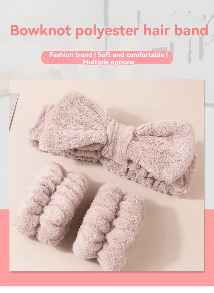 Cute Plush Wristband Hair Tie Makeup Mask Moisture Proof Sleeve Cover Hair Ring Headphone Women
