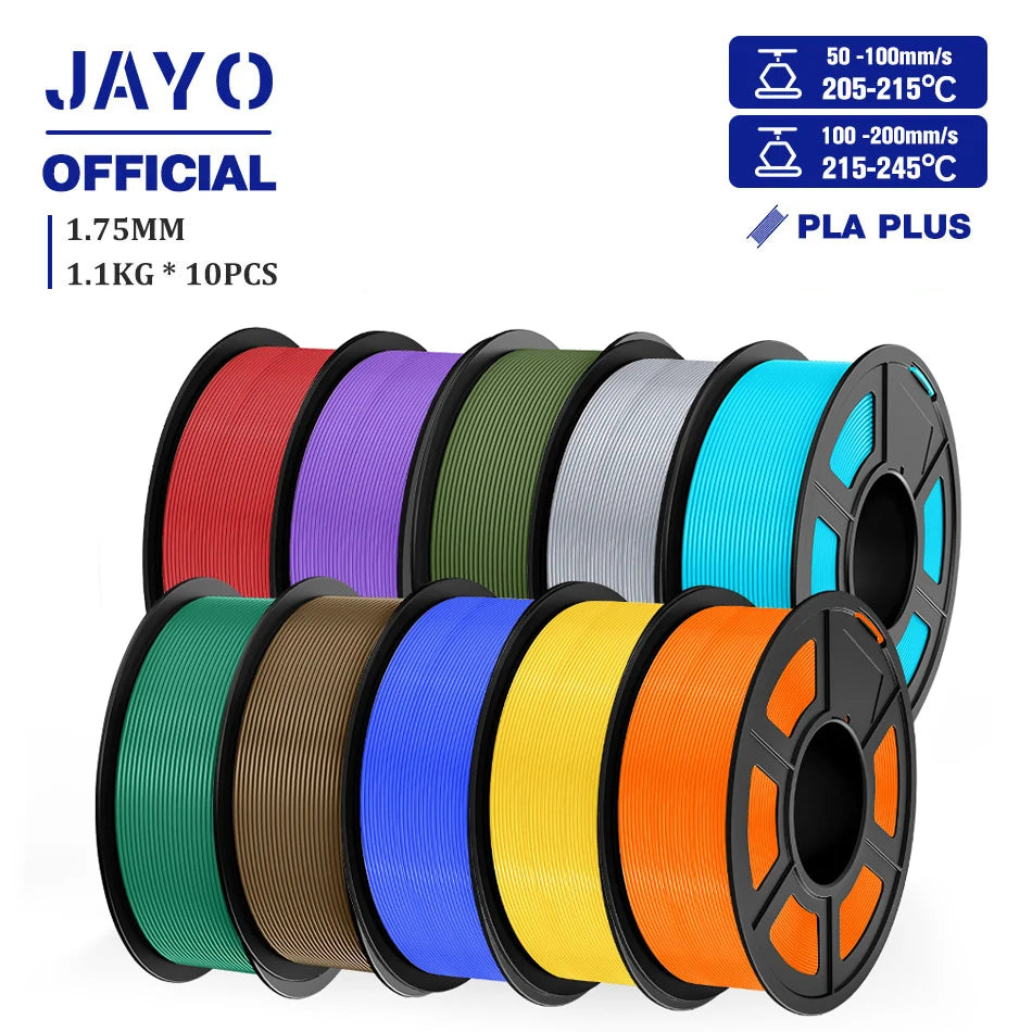 JAYO PLA + 3D Filament 1.75MM 10 Rolls PLA PLUS 3D Printer Filament Neatly Wound 3D Printing Filament 1.1kg Spool High Toughness