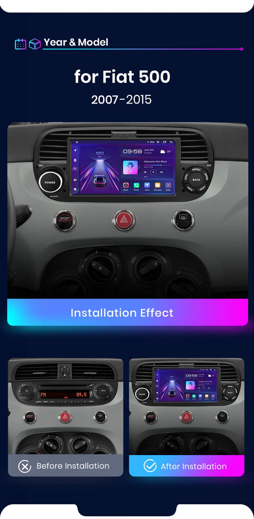 AWESAFE Wireless CarPlay for Apple Android 13 Auto Radio for FIAT 500 Abarth 2007 2008 2009-2015 Multimedia Screen Stereo GPS