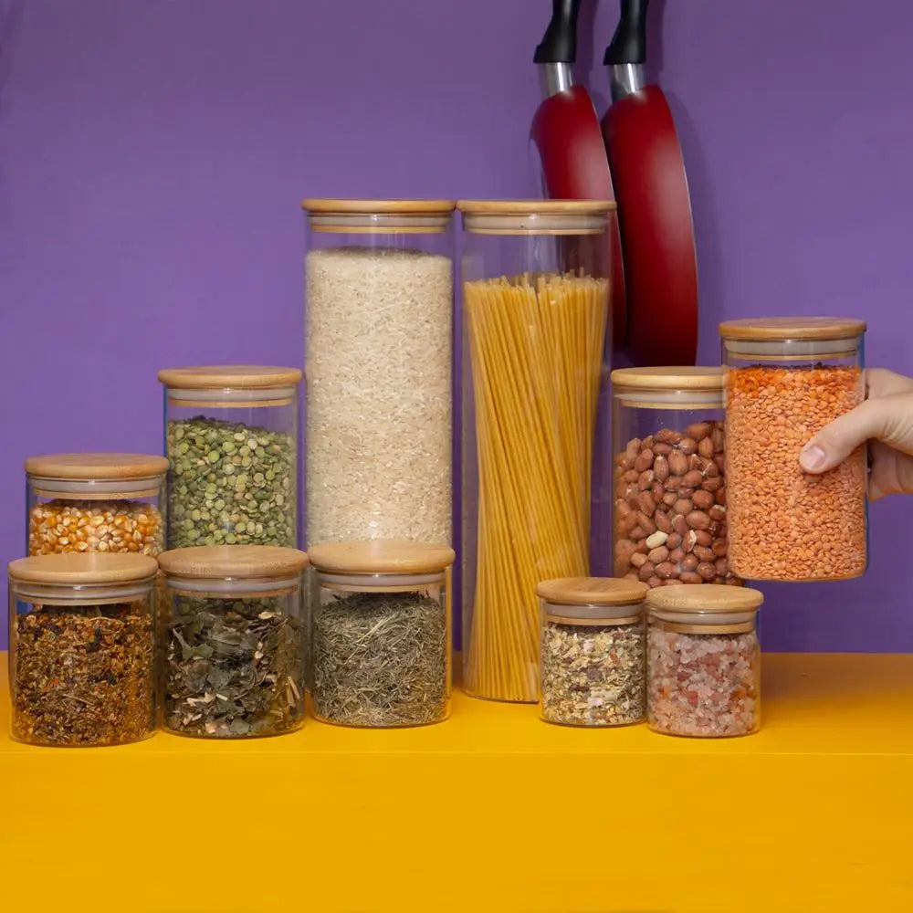 Kit 11 Round Airtight Glass Pot with Bamboo Lid-Tüd