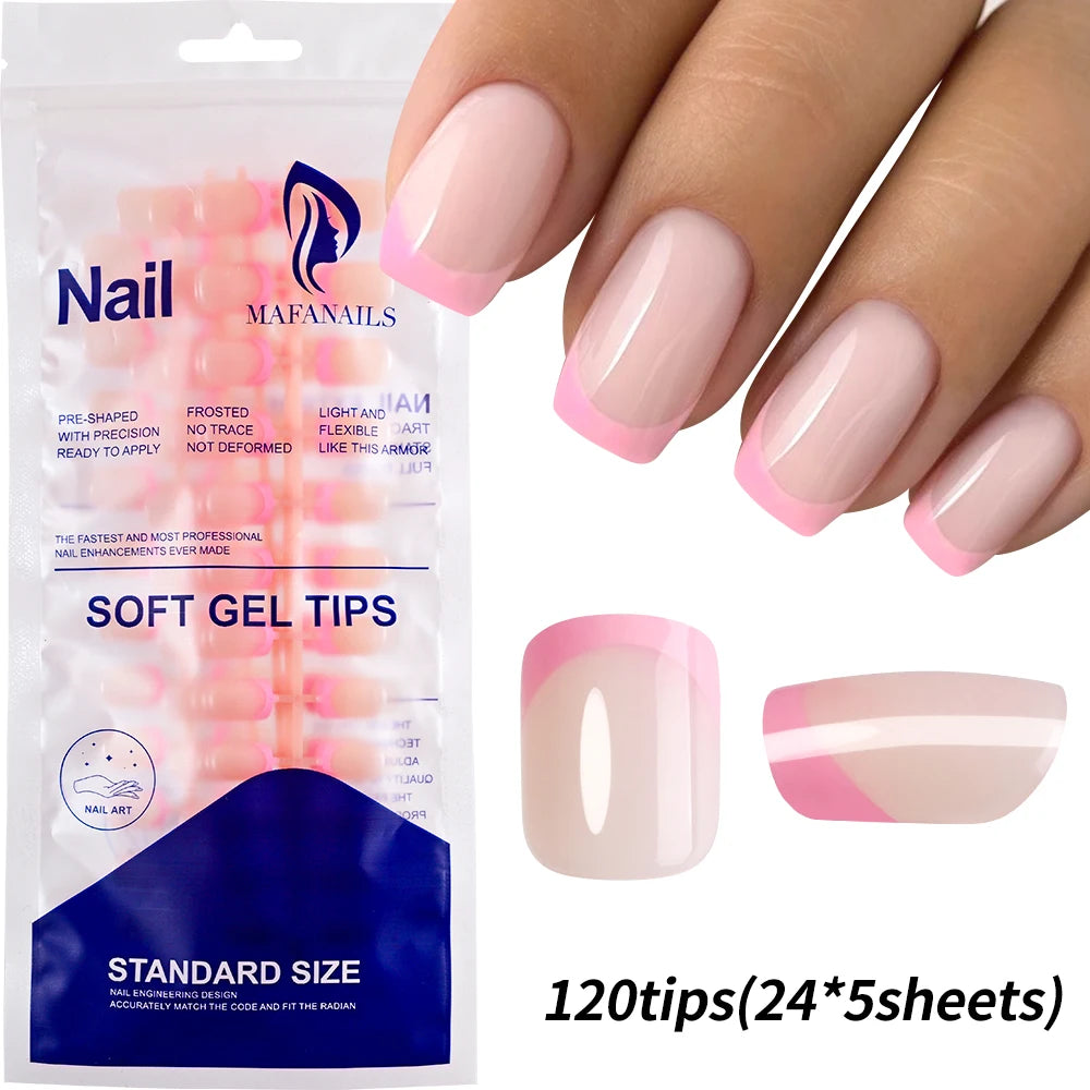 240/120Pcs Colorful French Short Square False Nails Full Cover Fake Nail Tip Extension Acrylic Wearable Ballerina Press on Nails