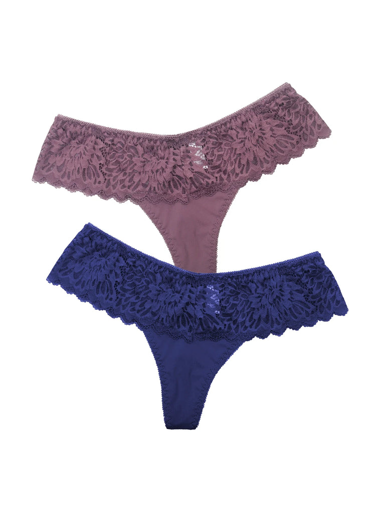 Set of 2 Sexy Lace Thongs Women Hollow Out Breathable Lingries Low Rise G-string Panties  Tempting Underwear