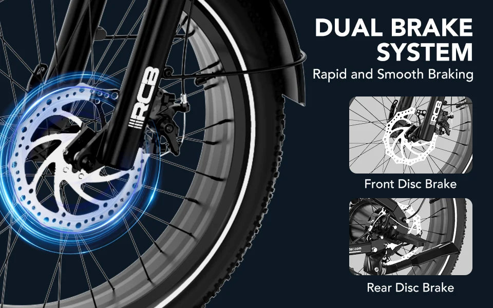 RCB 20'' E Bike, Electric Mountain Bike for Adults, Commuting Electric Bike with Removable 48V 15Ah Battery & APP, Range 40-60KM