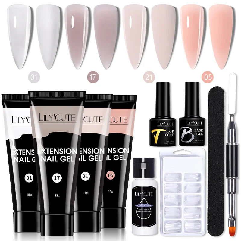 LILYCUTE 15ml Nail Extension Gel Kit Soak Off UV Gel Acrylic White Clear Pink Gel Nail Polish LED Lamp Manicure Set For Nail Art