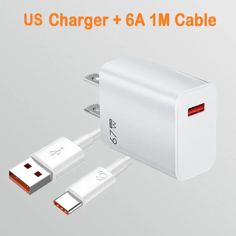 67W USB Charger Fast Charging Mobile Phone Adapter USB Quick Charger QC3.0 Adapter For iPhon Samsun Xiaomi 15 Redmi Oneplus