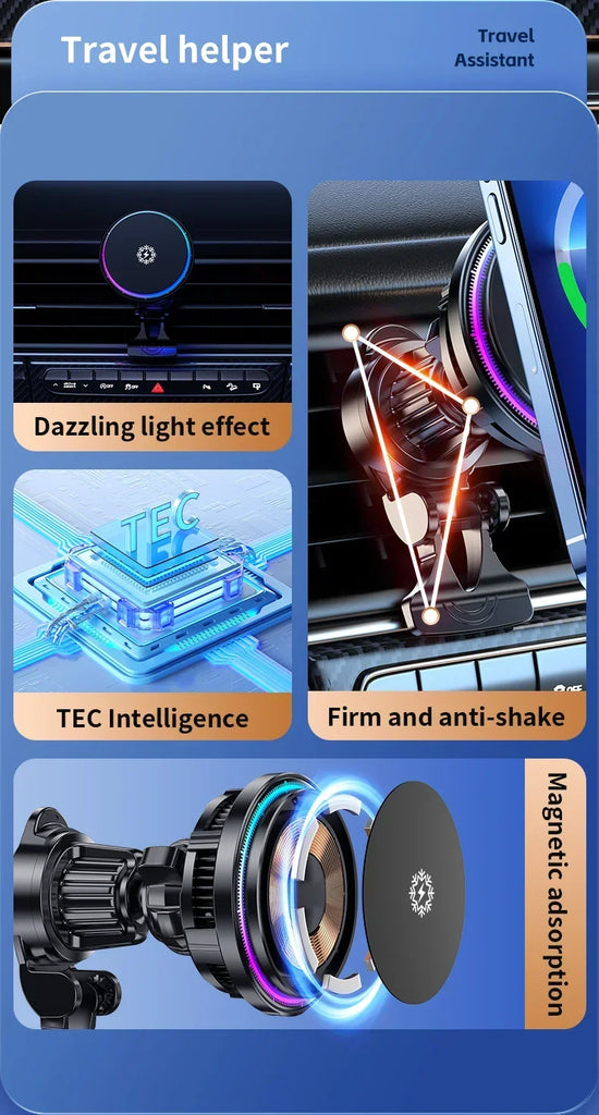 30W Ice Cooling Magnetic Wireless Car Charger Fast Charging Station for iPhone15 14 13 12 Pro Max MacSafe Car Phone Holder Stand