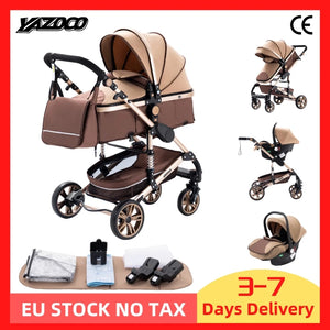 Luxurious 3 in 1 Baby Stroller Portable Travel Baby Carriage Folding Prams Aluminum Frame High Landscape Car for Newborn Baby BLACK