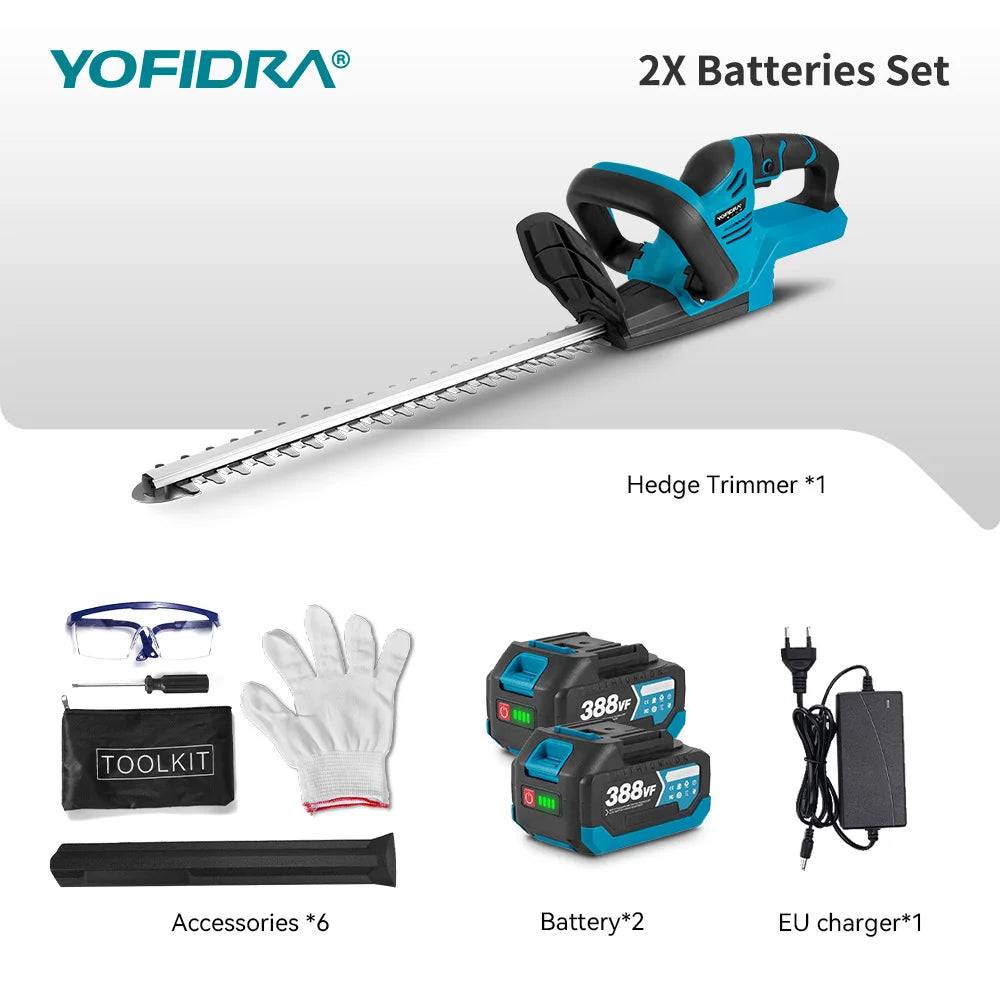 YOFIDRA 2000W Electric Hedge Trimmer Lawn Mower Cordless Household Garden  Shrub Weeding Pruning Tools For Makita Battery Pin