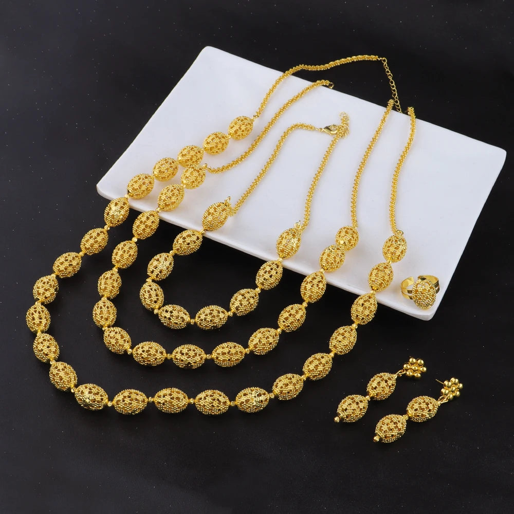 24k gold necklace and earrings rings set for women luxury jewelry nigeria bridal  Wedding party jewellery set accessories