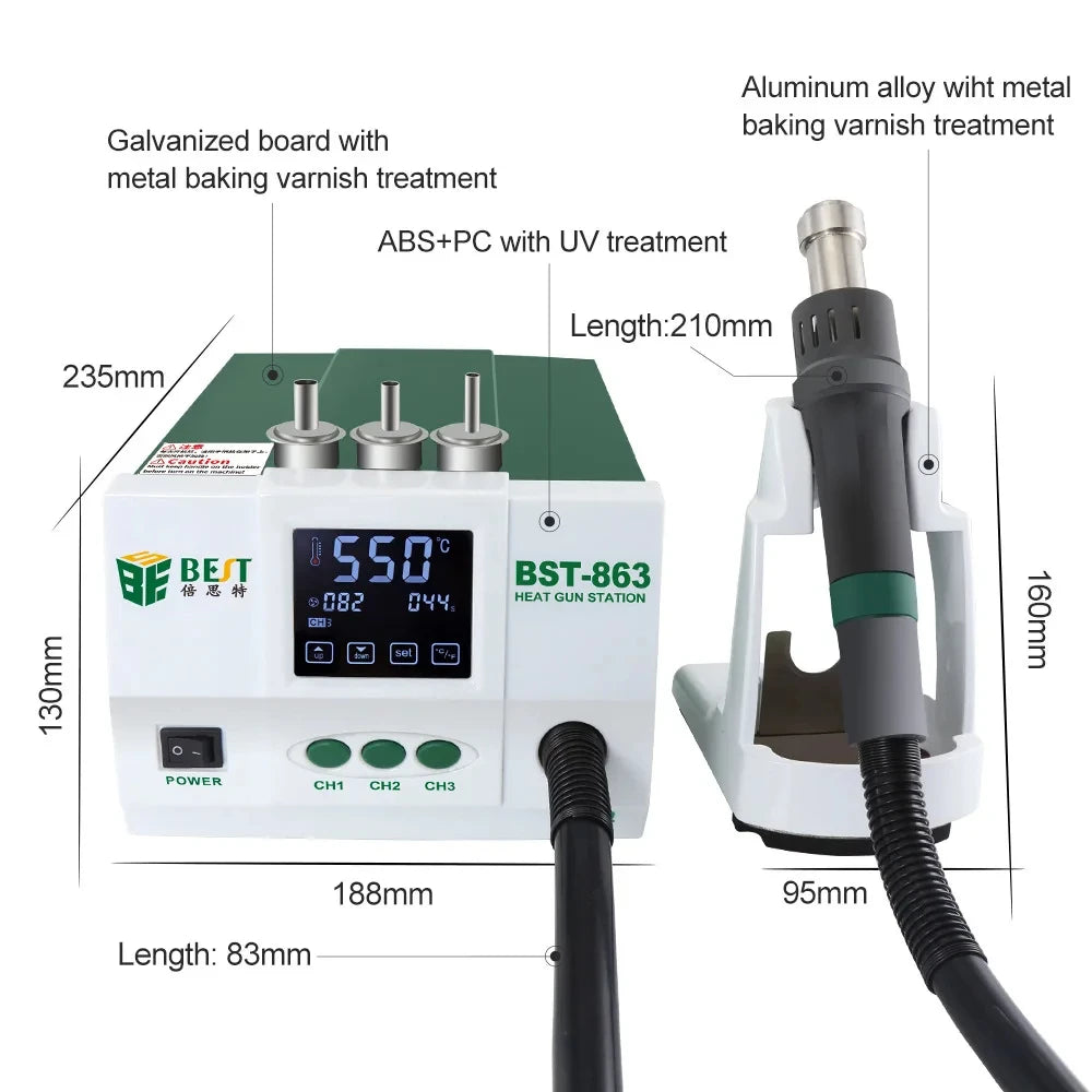 BEST BST-863 Intelligent 1200W Soldering Station with LCD Display Touch Screen Constant Temperature Hot Air Welding Platform