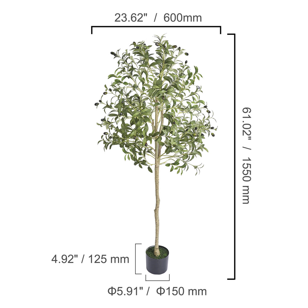 SucceBuy Artificial Olive Tree 4/5/6FT Tall Faux Plant Secure PE Material Anti-Tip Tilt Protection Low-Maintenance Tree for Home