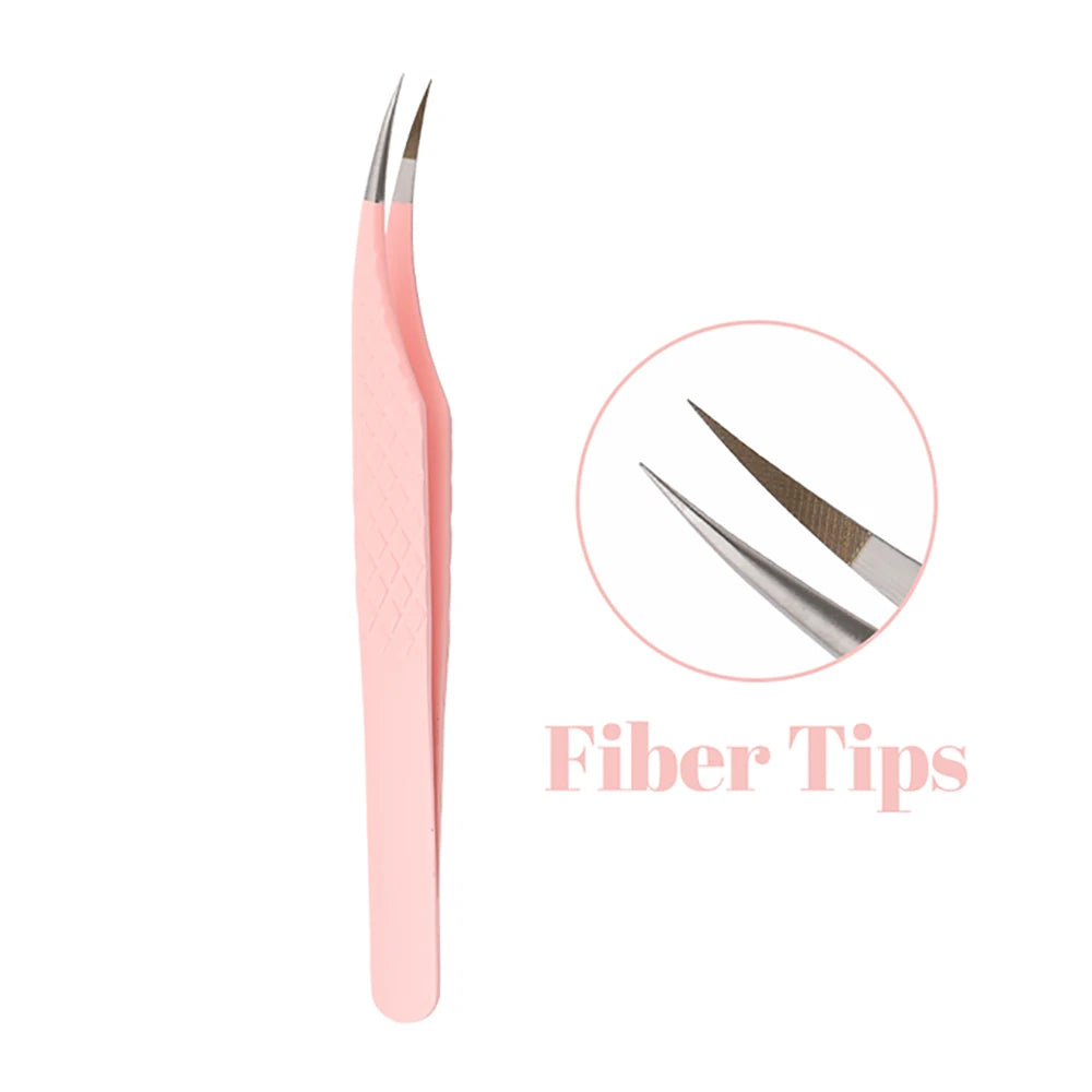 Fadvan Tweezers for Lashes Extension Fiber Tips Stainless Steel Makeup Tweezers Anti-static Free Print Your Logo