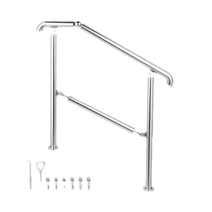 SucceBuy 3-5 Step Railing Stainless Steel Transitional Handrail Fit For Level Surface Adjustable Stair Railing Safely Downstairs