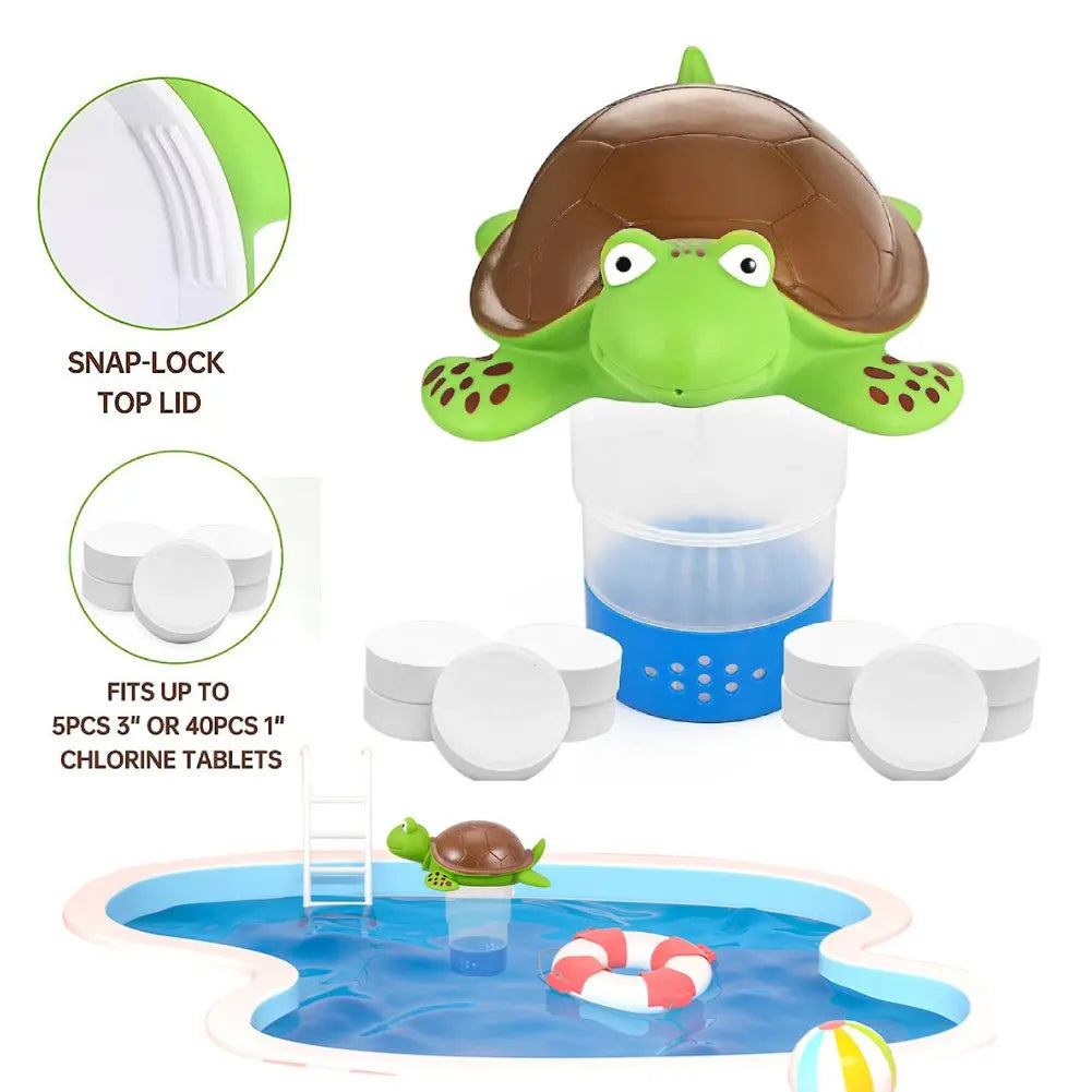 Pool Chlorine Floater Floating Chlorine Dispenser Turtle Shape Chlorine Tablet Floater Pool Chlorinator Floater for Pool Hot Tub