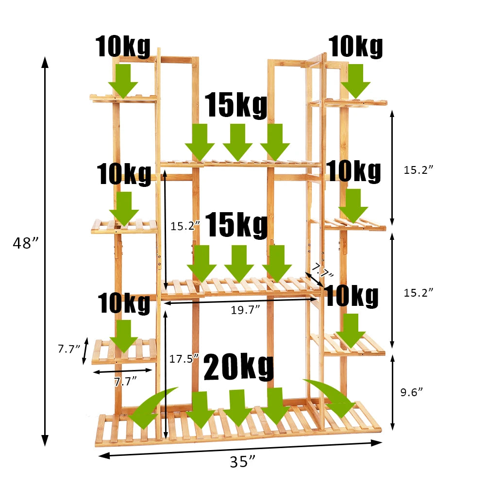 Multi-Tiered Bamboo Plant Stand Indoor Outdoor Flower Pot Holder Rack for Garden Balcony Living Room