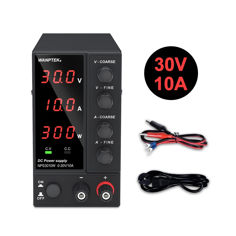 Wanptek Adjustable DC Power Supply 30V 10A 60V 5A Lab Bench Power Source Stabilized Power Supply Voltage Regulator Switch 120V