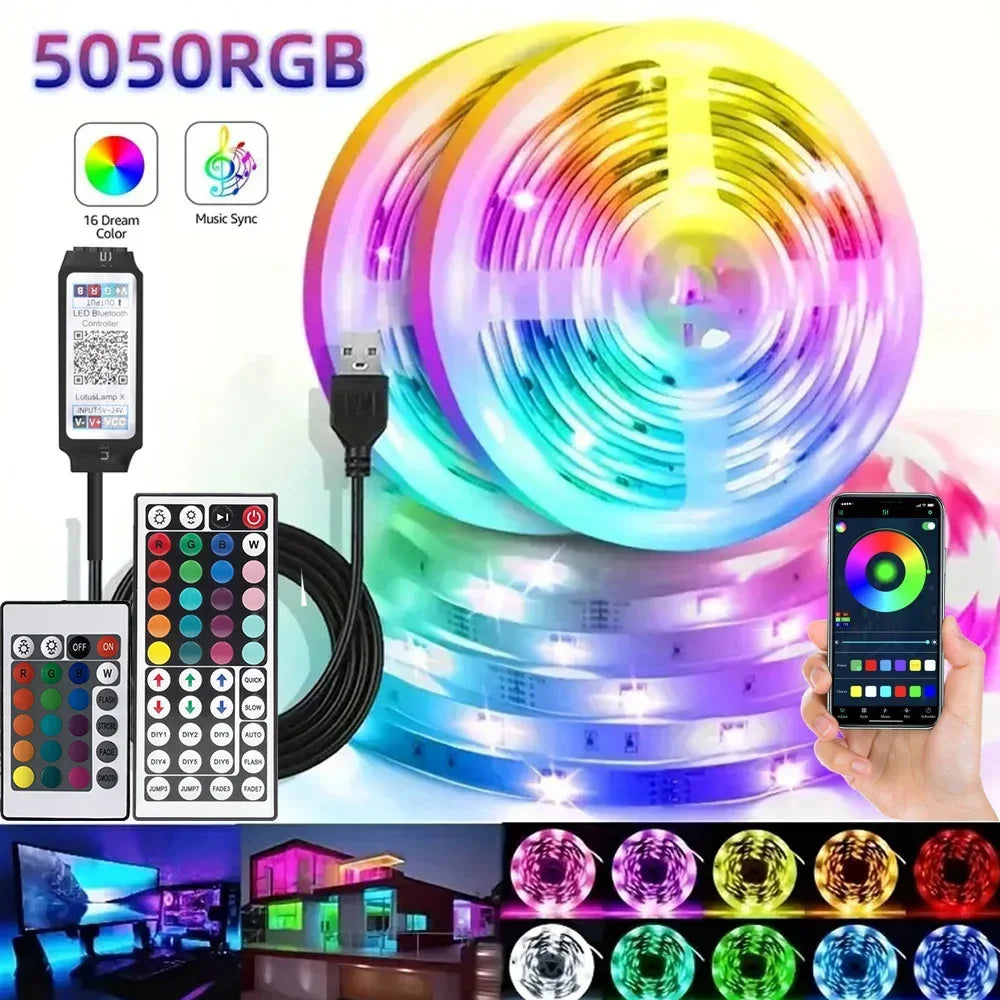 Smart RGB 5050 LED Wall Strip Lights Bluetooth Music Sync APP Remote Flexible Ribbon for TV Backlight Bedroom Home Party Decor