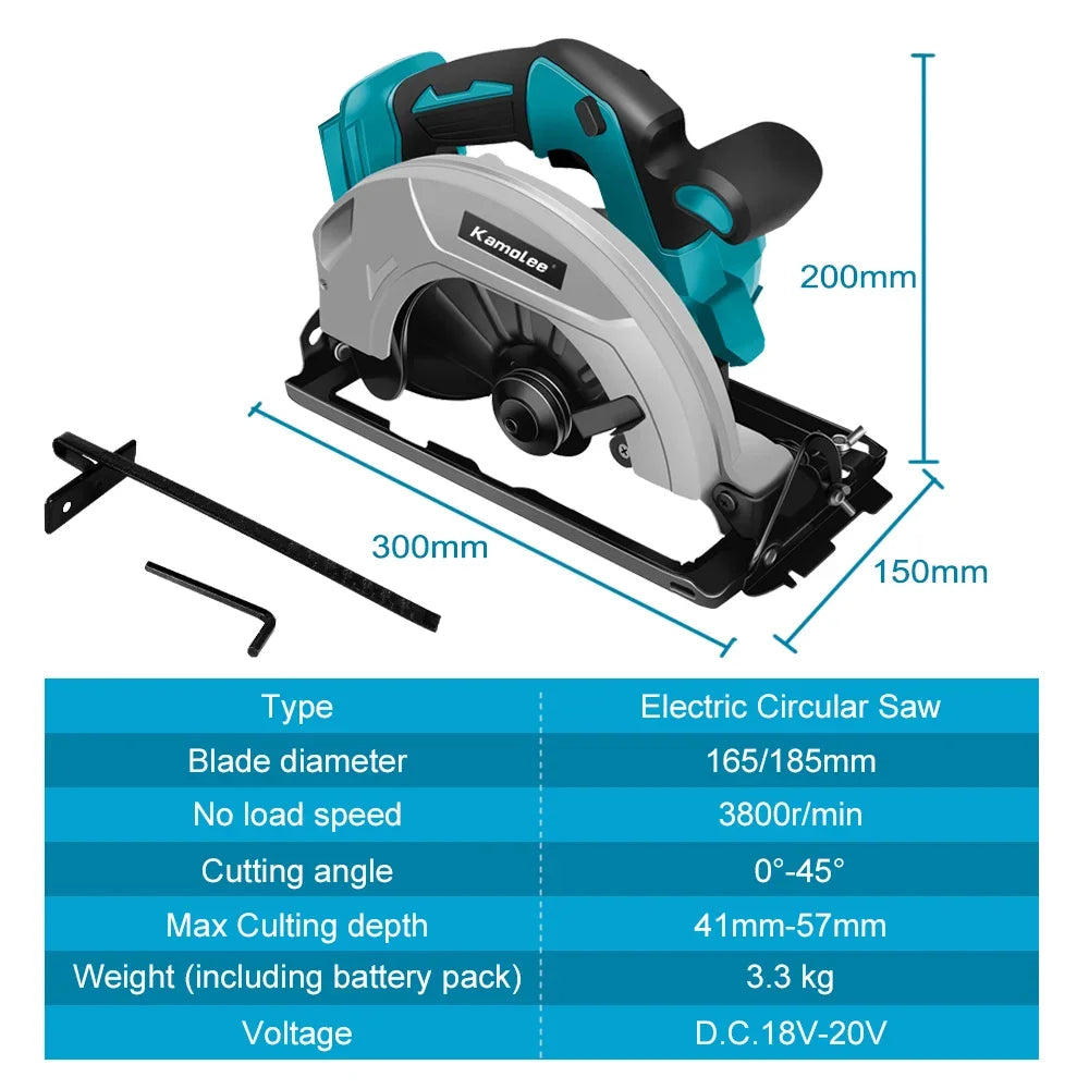 Kamolee 7 inch 21V 6.0Ah 6000mAh Electric Circular Saw  for Home DIY Apply to 18V 21V Battery