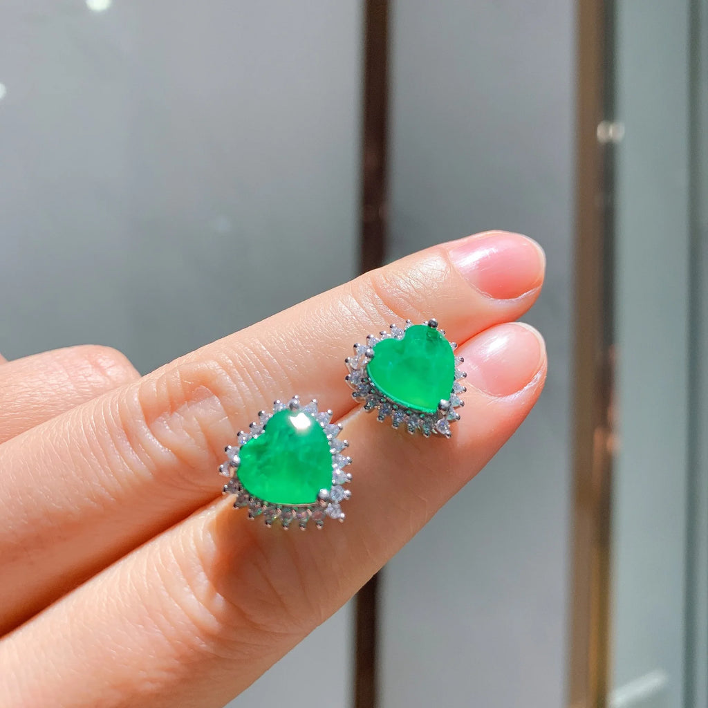 2023 Trend Heart Love Paraiba Tourmaline Cubic Zircon Crystal Pendant  Necklace Vintage Earring Wedding Jewelry Anniversary Gift