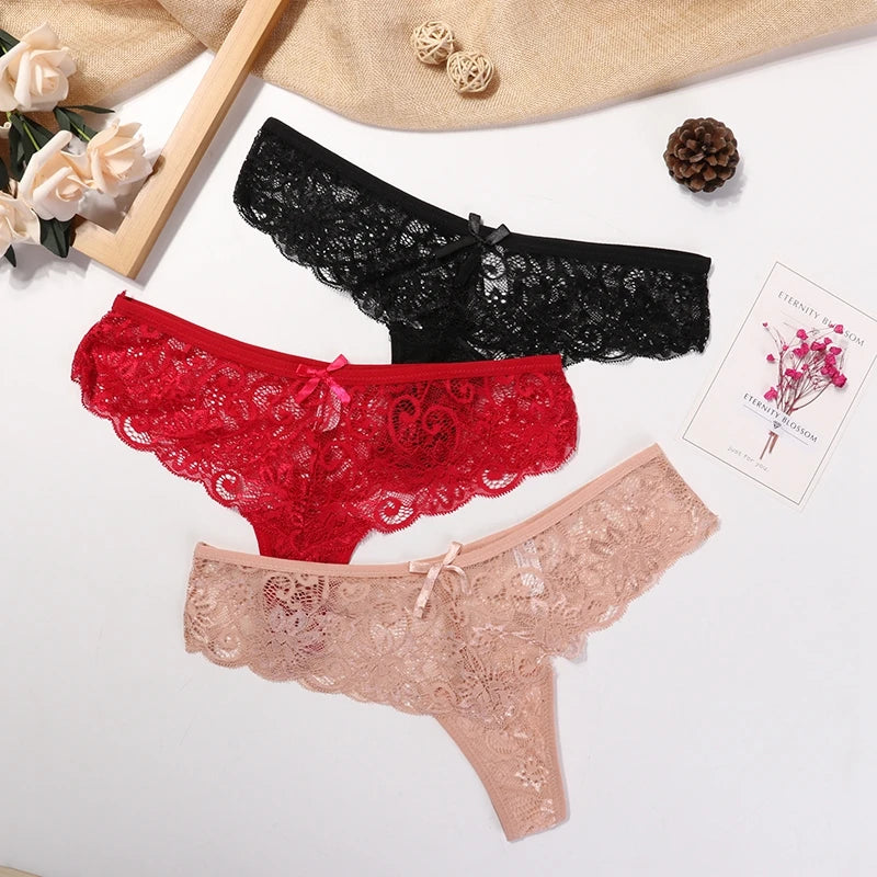 Sexy Lace Thong Women Low Waist Panties Transparent Underwear Hollow Out Female Lingerie Elasticity Comfortable Underpants