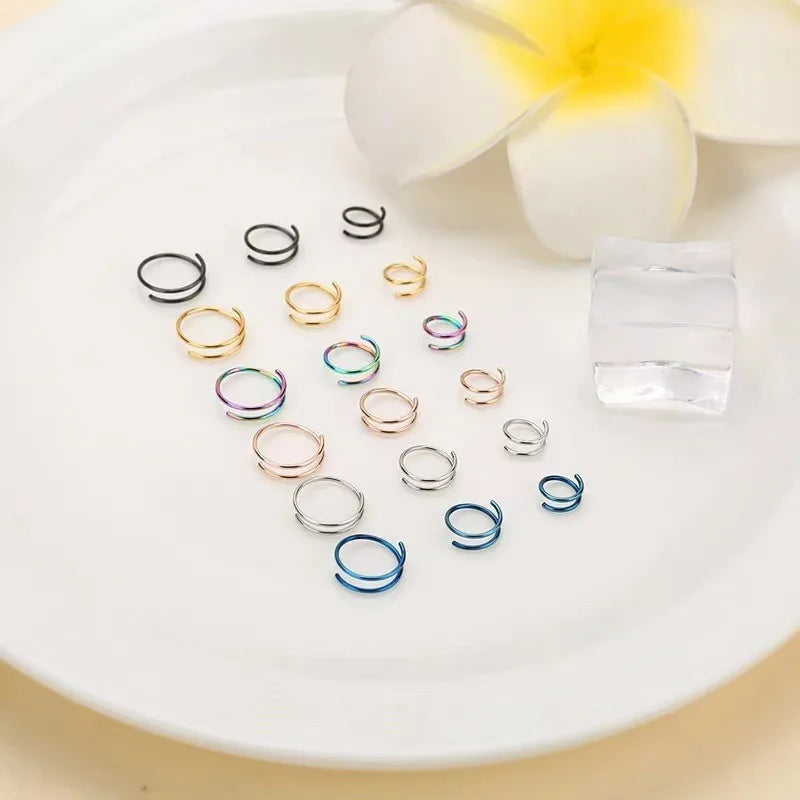 2/3/5Pcs Double Nose Rings for Women, 316L Stainless Steel Lip Rings Labret Ring Nose Hoop Piercing Studs Nose Piercing Jewelry