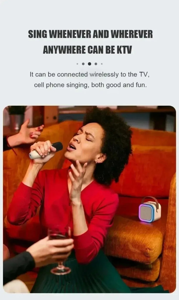 Portable Bluetooth 5.3 Karaoke Speaker 3D Surround Sound with 1-2 Wireless Microphones Home Family Singing for Aux/U Disk/TF